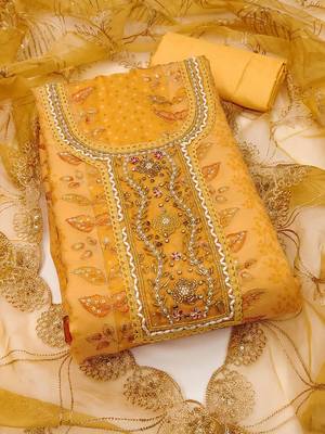 embroidered organza semi-stitched dress material 1