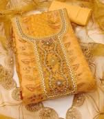 embroidered organza semi-stitched dress material