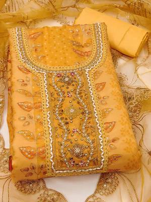embroidered organza semi-stitched dress material 2