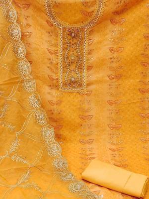embroidered organza semi-stitched dress material 3