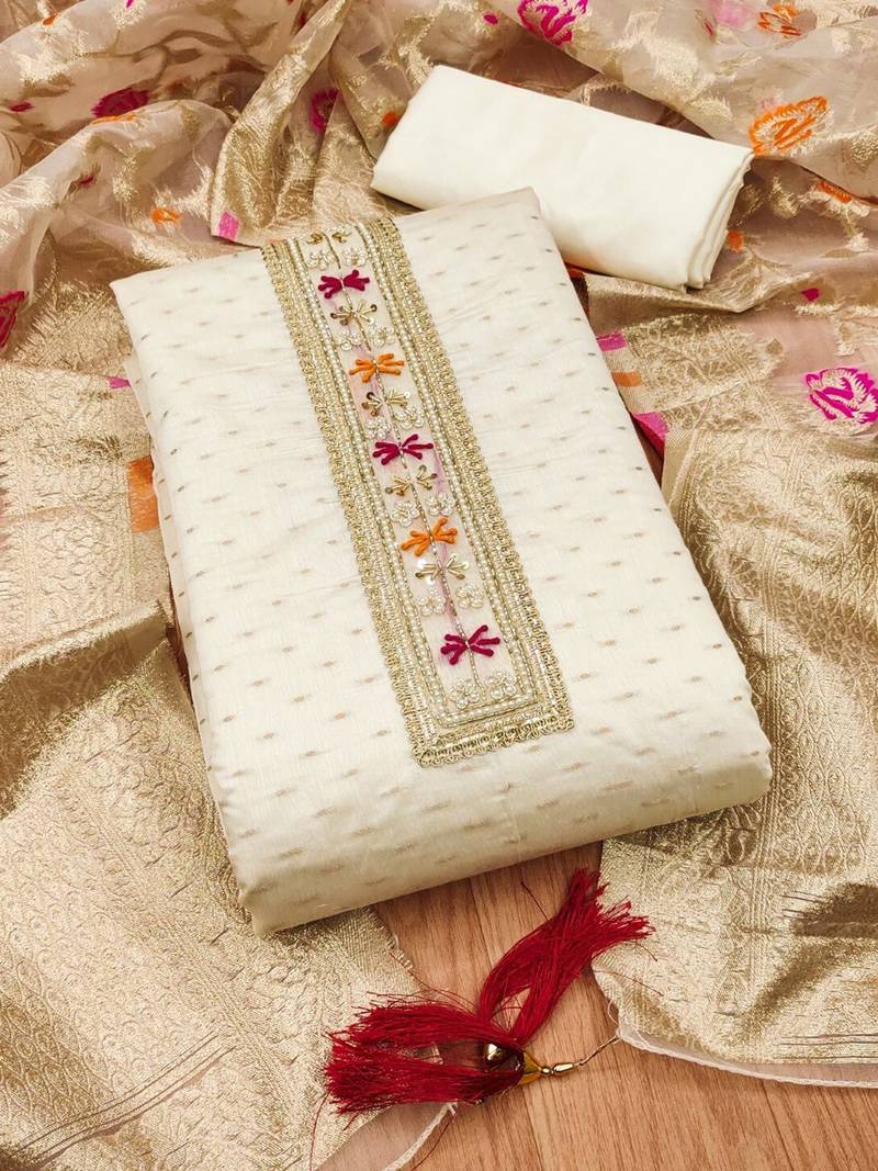 embellished unstitched dress material