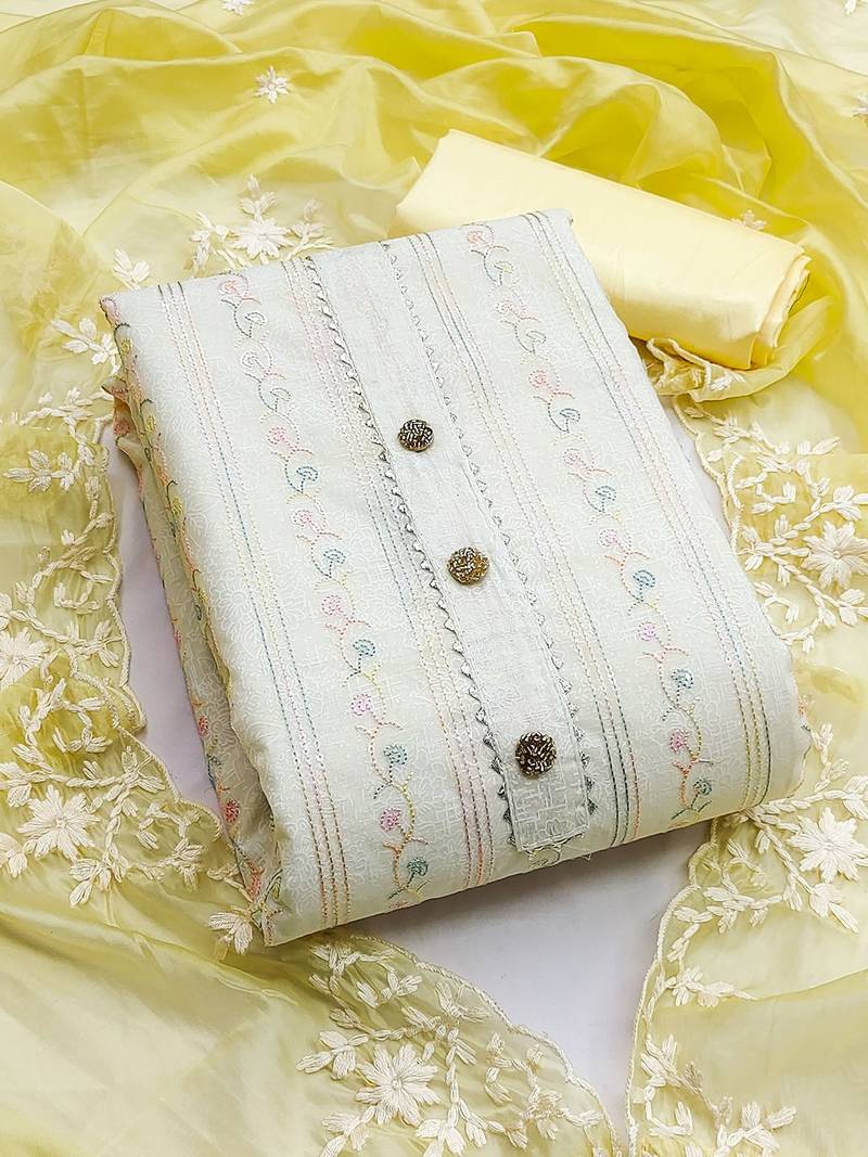 floral embroidered unstitched dress material