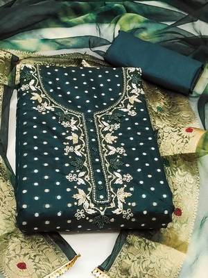 ethnic motifs woven design beads & stones modal cotton unstitched dress material 2