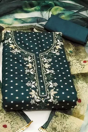 ethnic motifs woven design beads & stones modal cotton unstitched dress material