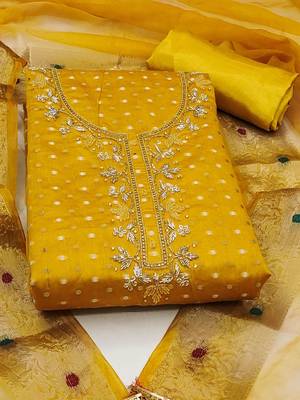 geometric woven design zari cotton unstitched dress material 2