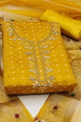 geometric woven design zari cotton unstitched dress material
