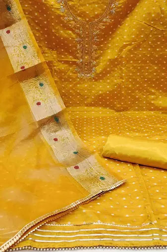 geometric woven design zari cotton unstitched dress material