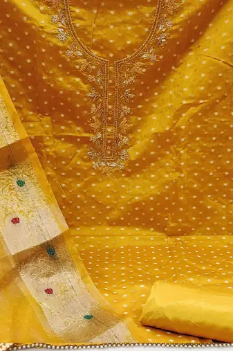 geometric woven design zari cotton unstitched dress material