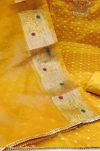 geometric woven design zari cotton unstitched dress material