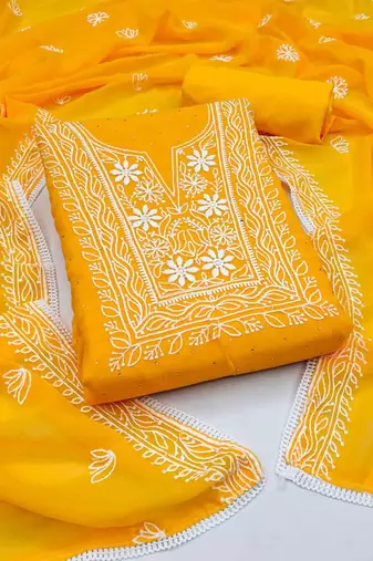 ethnic motifs embroidered beads and stones detail unstitched dress material