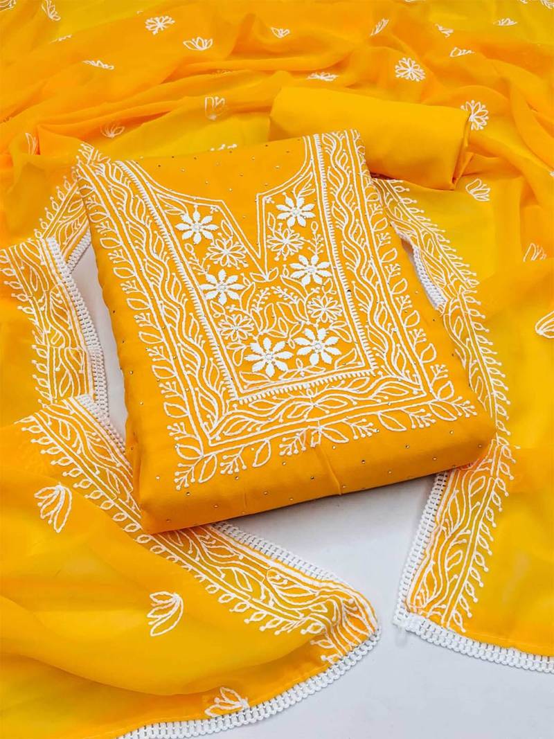 ethnic motifs embroidered beads and stones detail unstitched dress material