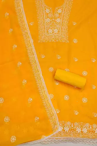 ethnic motifs embroidered beads and stones detail unstitched dress material