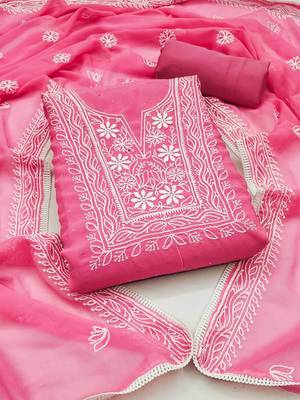 floral embroidered unstitched dress material 1