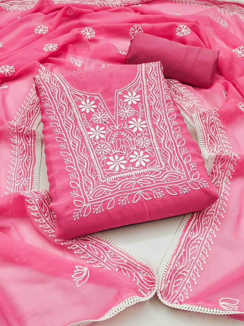 floral embroidered unstitched dress material