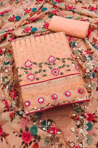 embroidered sequinned unstitched dress material