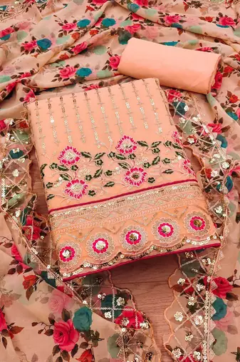 embroidered sequinned unstitched dress material