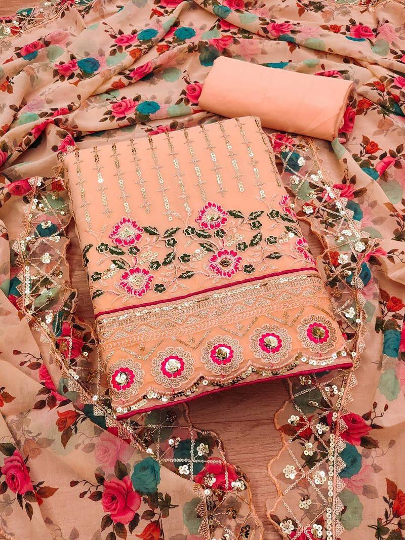 embroidered sequinned unstitched dress material