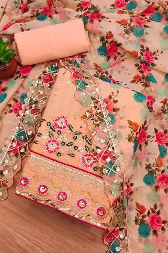 embroidered sequinned unstitched dress material