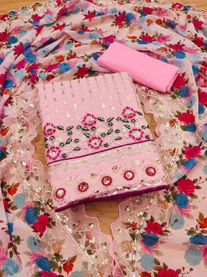 embroidered sequinned unstitched dress material 1