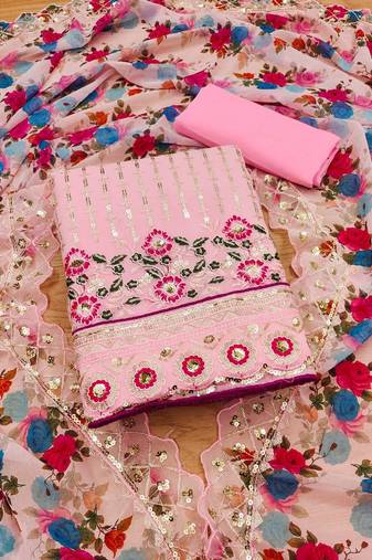 embroidered sequinned unstitched dress material
