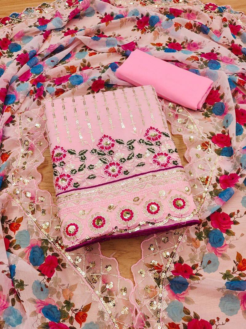 embroidered sequinned unstitched dress material