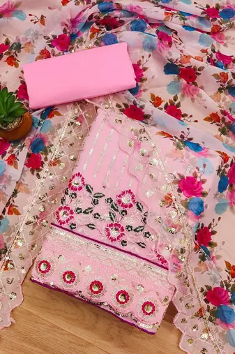 embroidered sequinned unstitched dress material