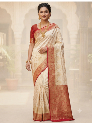 new designer fancy indian banarsi white zari saree 2