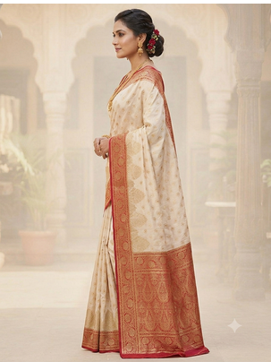 new designer fancy indian banarsi white zari saree 3