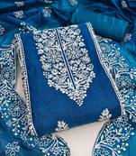 blue chanderi embroidery work unstitched dress material