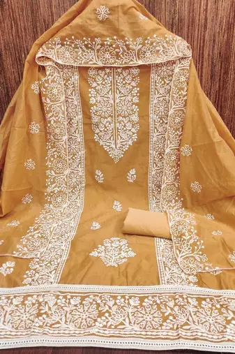 mustard chanderi embroidery work unstitched dress material