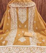 mustard chanderi embroidery work unstitched dress material
