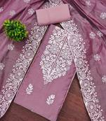 lavender chanderi embroidery work unstitched dress material