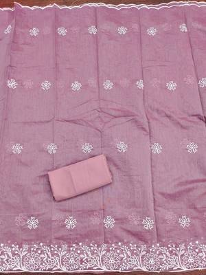 lavender chanderi embroidery work unstitched dress material 4