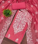 pink chanderi embroidery work unstitched dress material
