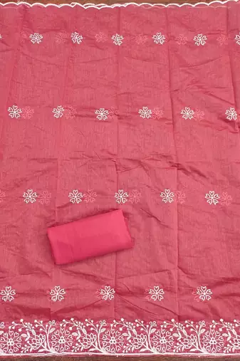 pink chanderi embroidery work unstitched dress material