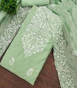 green chanderi embroidery work unstitched dress material