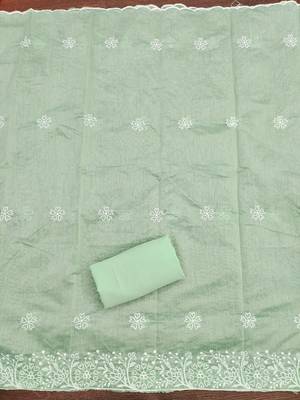 green chanderi embroidery work unstitched dress material 4