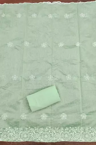 green chanderi embroidery work unstitched dress material