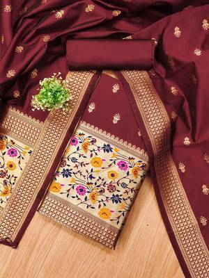 ethnic motifs woven design zari unstitched dress material 1