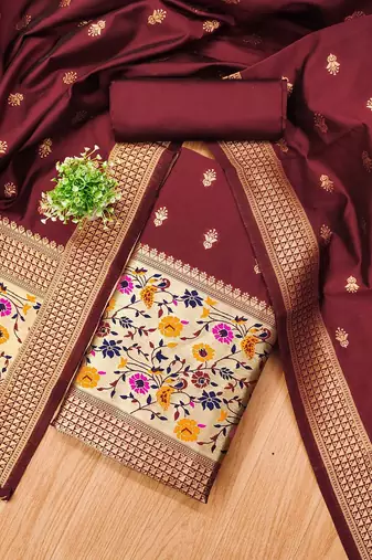 ethnic motifs woven design zari unstitched dress material
