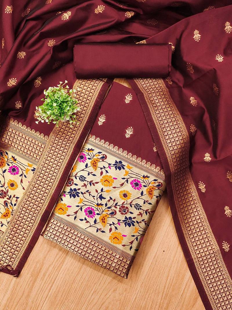 ethnic motifs woven design zari unstitched dress material