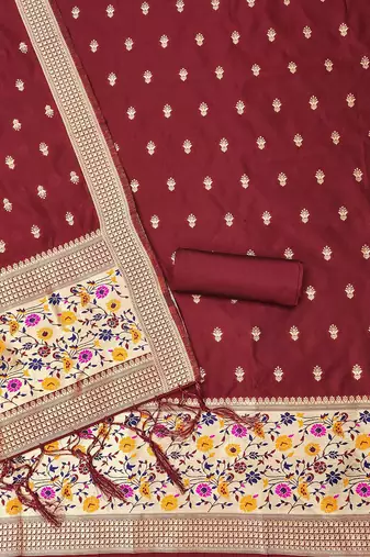 ethnic motifs woven design zari unstitched dress material