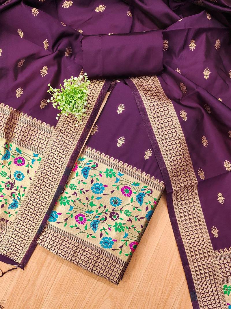 ethnic motifs woven design zari unstitched dress material