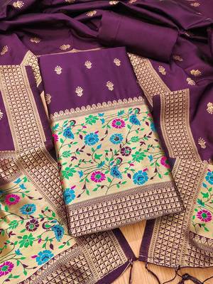 ethnic motifs woven design zari unstitched dress material 2