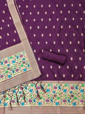 ethnic motifs woven design zari unstitched dress material 3