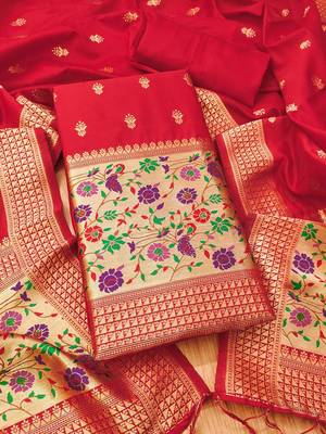 ethnic motifs woven design zari unstitched dress material 1