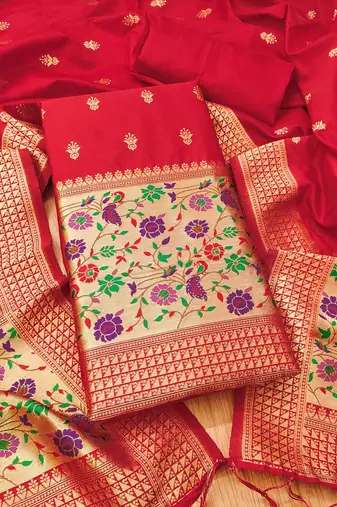 ethnic motifs woven design zari unstitched dress material