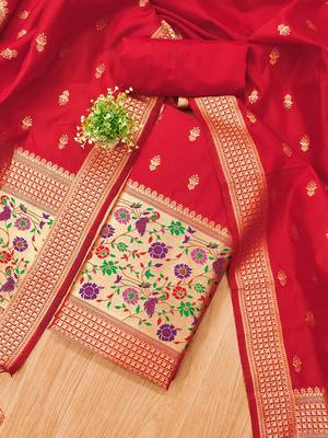 ethnic motifs woven design zari unstitched dress material 2