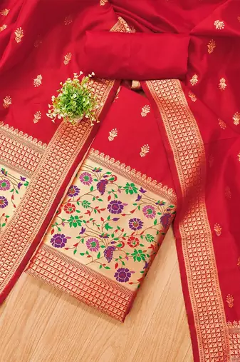 ethnic motifs woven design zari unstitched dress material