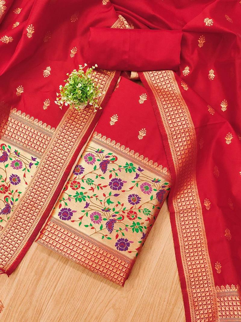 ethnic motifs woven design zari unstitched dress material